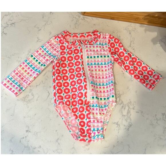Toddler Mixed Floral One-Piece Rash Guard Swimsuit 6-9 months - Picture 1 of 4